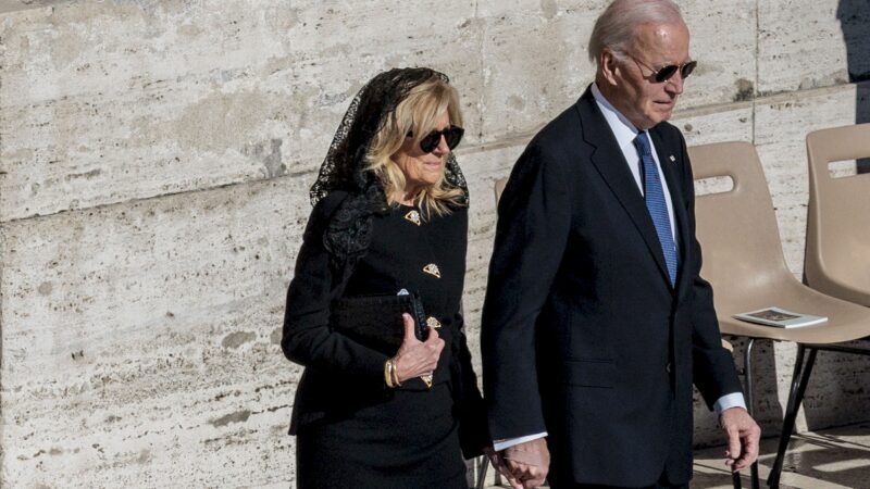 Joe Biden walks hand-in-hand with Dr. Jill Biden at Pope Francis' funeral | Francesco Fotia/AGF/Universal Images Group/Newscom
