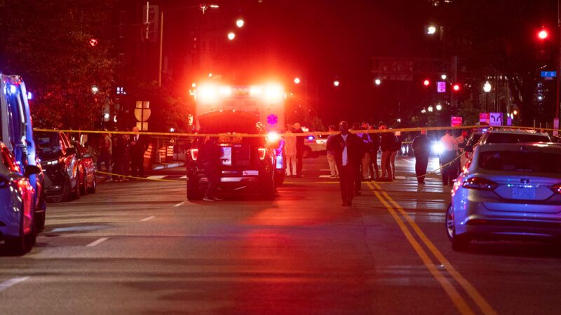 Police at the scene of the shooting of two Israeli embassy staffers in Washington, D.C. | Hu Yousong / Xinhua News Agency/Newscom