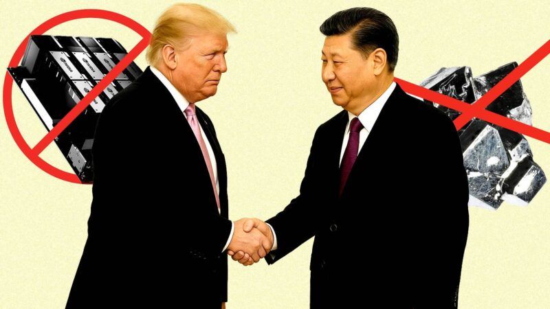 Illustration of Donald Trump and Xi Jinping shaking hands with advanced semiconductors crossed out behind Trump and gallium crossed out behind Xi | Illustration: Eddie Marshall | Bjrn Wylezich | Dreamstime.com | ChatGPT | Nvidia