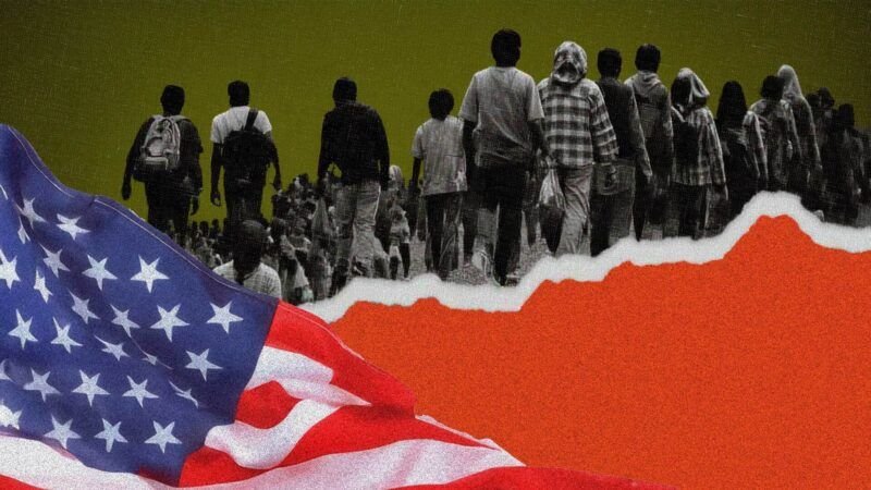 Migrants and the American flag | Illustration: Eddie Marshall | Midjourney