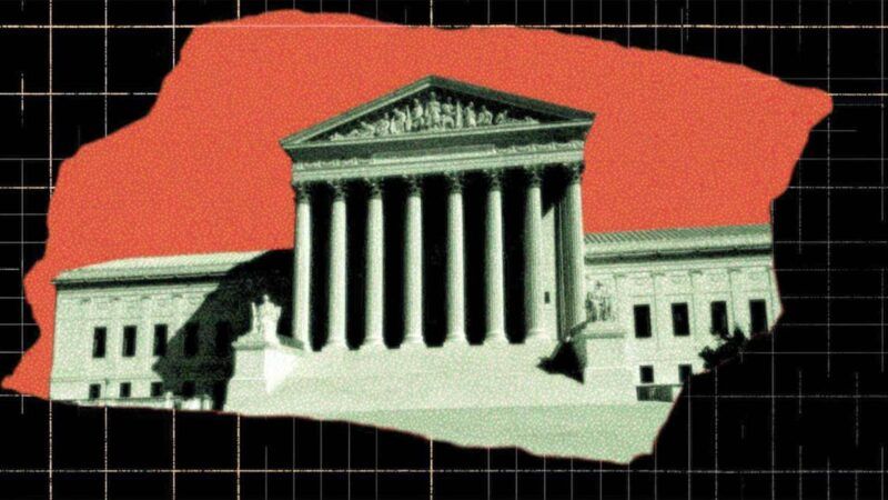 U.S. Supreme Court building, with orange background | Illustration: Eddie Marshall | Midjourney