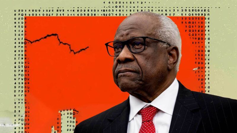 Clarence Thomas against a red and tan background | Illustration: Eddie Marshall | Francis Chung | POLITICO | UPI | Newscom |