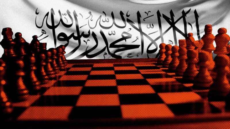 A chess board in front of the Taliban flag. | Illustration: Eddie Marshall | Aerra Carnicom | Scifisnake | Dreamstime.com