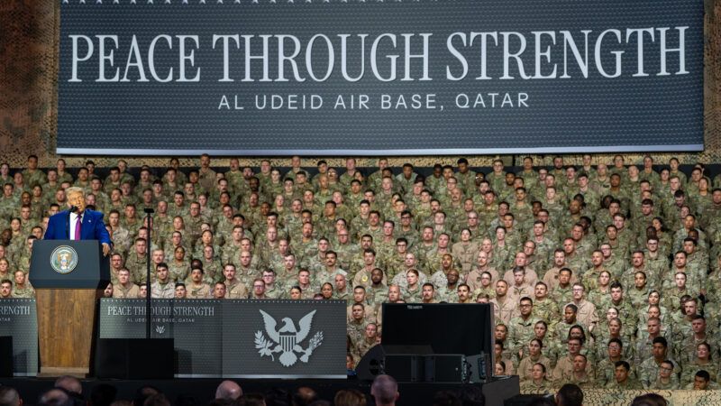 President Donald J. Trump highlights the importance of peace through strength during a visit to Al Udeid Air Base, Qatar, May 15, 2025 | Polaris/Newscom