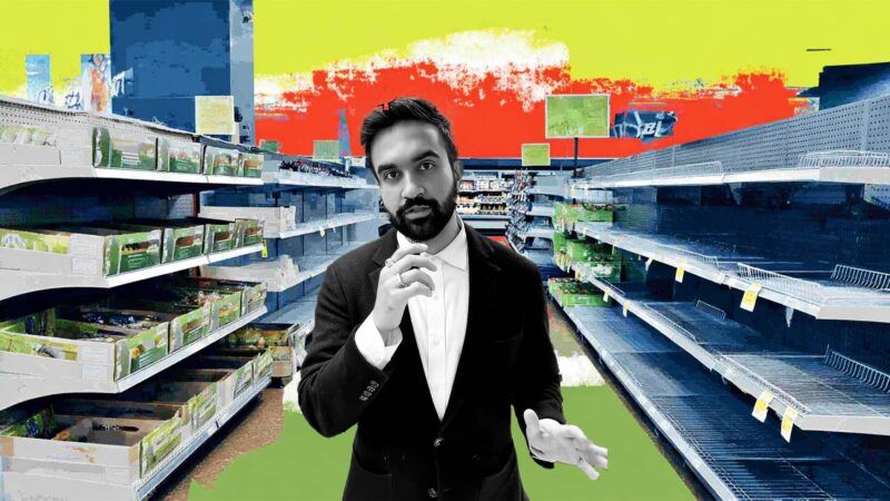 New York Democratic mayoral candidate Zohran Mamdani depicted in a grocery store. | Illustration: Eddie Marshall | TikTok | Midjourney