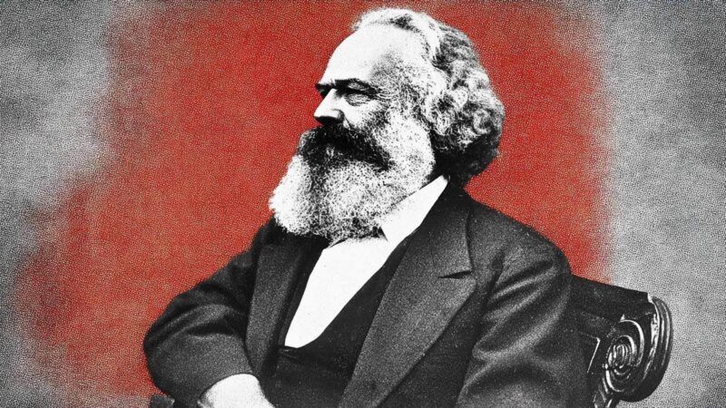 A drawing of Karl Marx against a red and black background | Illustration: Eddie Marshall | Midjourney