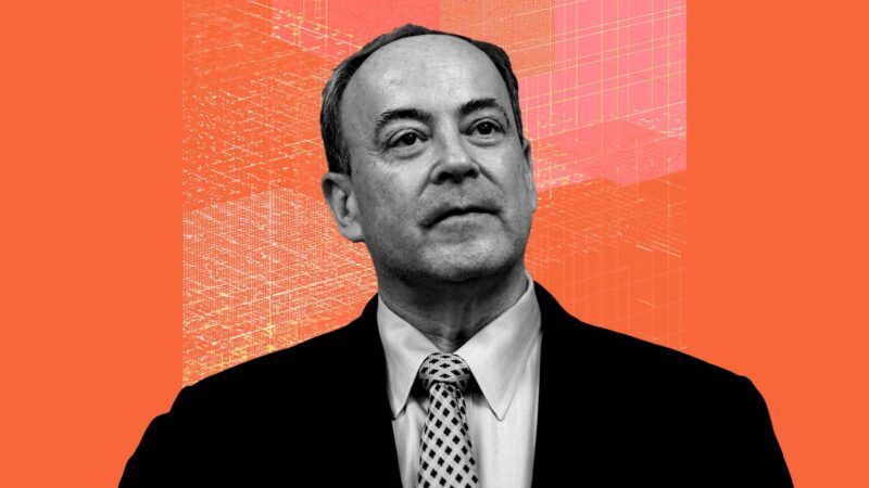 Judge Clint Bolick against an orange background | Illustration: Eddie Marshall | Gage Skidmore | Midjourney