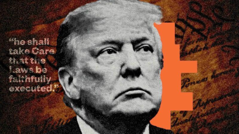 A black and white headshot of Trump against an orange tinted background of the U.S. Constitution with white text | Illustration: Eddie Marshall | Chard525 | Dreamstime.com | Midjourney