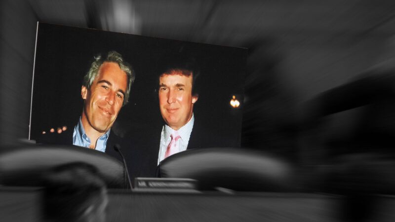 Donald Trump poses for a photo with Jeffrey Epstein | Rod Lamkey/CNP/Sipa USA/Newscom | Illustration: Eddie Marshall