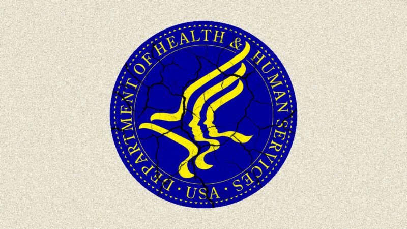 The logo for the U.S. Department of Health and Human Services, with cracks throughout. | Illustration: Eddie Marshall | ChatGPT