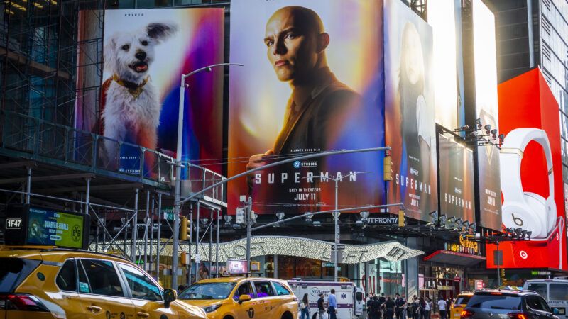 Advertising for the Warner Bros' "Superman" film is seen in Times Square in New York on July 2, 2025. | Richard B. Levine/Newscom
