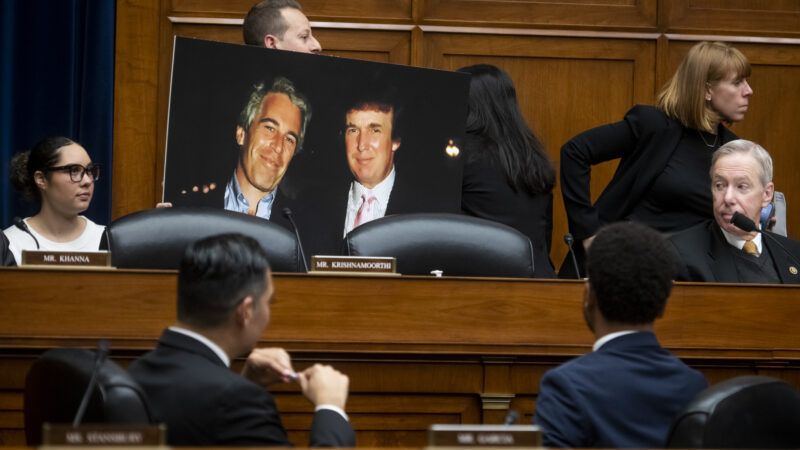 Photo of Jeffrey Epstein and Donald Trump help up in congressional hearing | Rod Lamkey - CNP/Sipa USA/Newscom