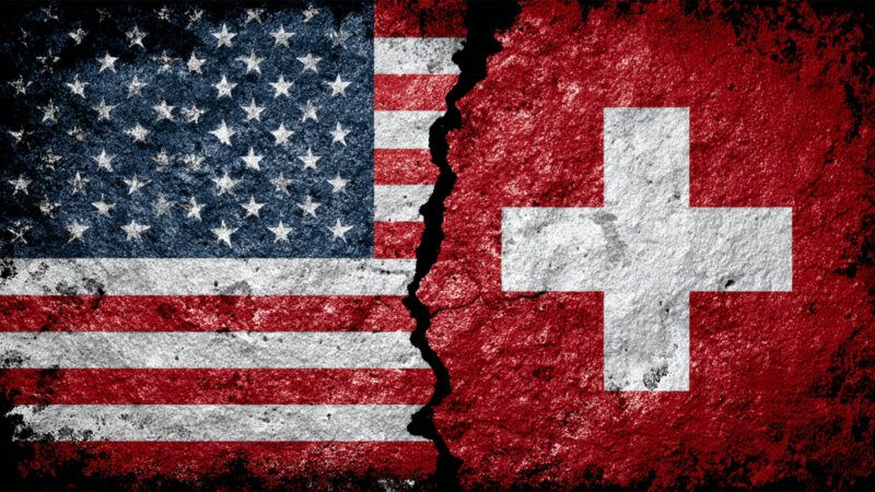 Illustration of a fissure between the American and Swiss flags | Illustration: Eddie Marshall | Midjourney
