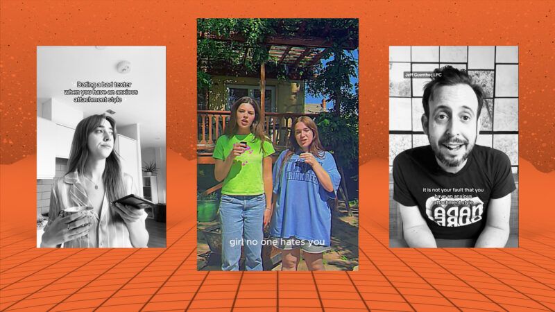 An illustration showing three TikTok screenshots of people talking about relationships | Illustration: Eddie Marshall | Cinefootage Visuals | Dreamstime.com | Tiktok