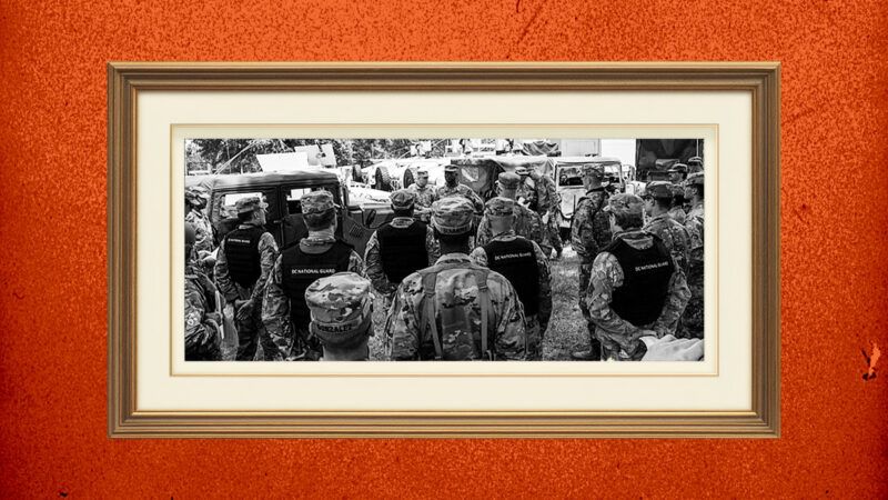 A photo of National Guard members in Washington, D.C. | 39 Illustration: Eddie Marshall | Midjourney | Wikimedia Commons