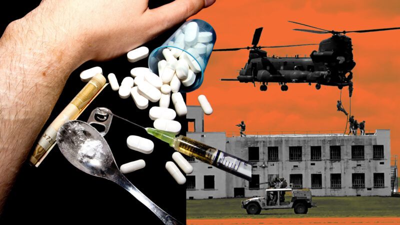 Drugs and drug paraphernalia next to a picture of special forces soldiers | Illustration: Eddie Marshall | EyePress | Newscom | Termis1983 | Dreamstime.com