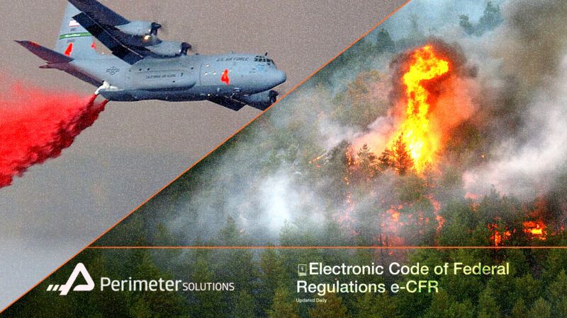 Fire tanker dumping fire retardant and a company logo image | Illustration: Eddie Marshall | Nemar74 | Dreamstime.com | Wikimedia Commons | e-CFR
