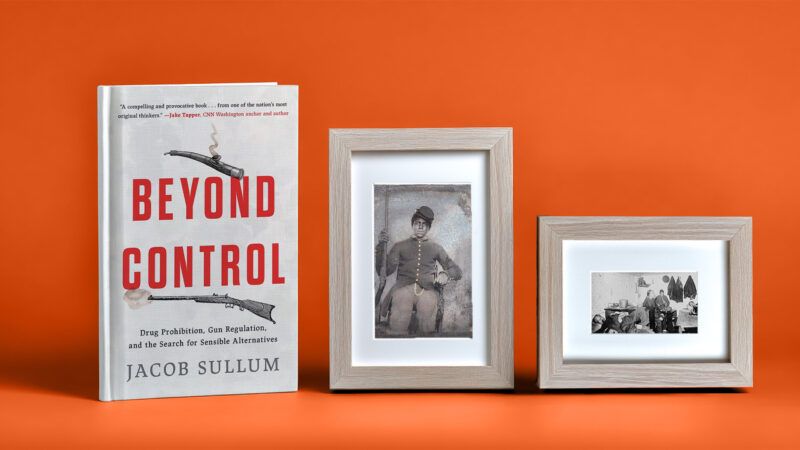 A book next to framed photos of a black Union soldier and an opium den | Illustration: Eddie Marshall | Midjourney