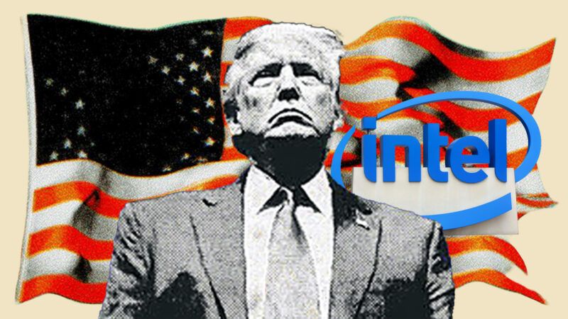 President Donald Trump, the American flag, and the Intel logo. | Illustration: Eddie Marshall | Ken Wolter | Dreamstime.com | Midjourney