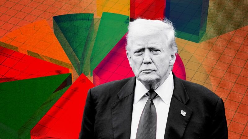 President Donald Trump against the backdrop of a pie chart. | Illustration: Eddie Marshall | Photobank2 | Dreamstime.com | Michael Brochstein | Sipa USA | Newscom