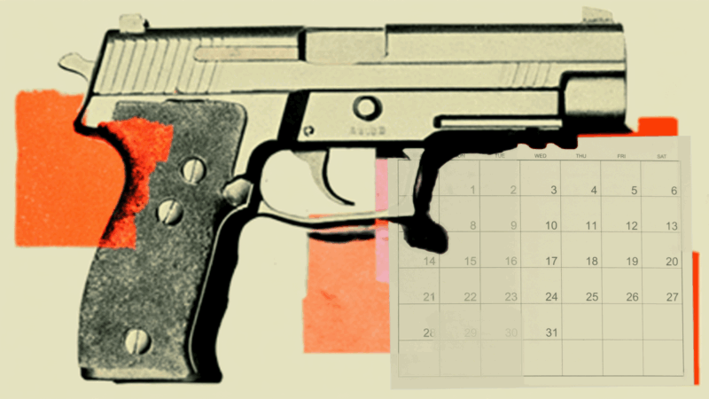 A handgun and a monthly calendar. | Illustration: Eddie Marshall | Naruemon Mondee | Dreamstime.com | Midjourney