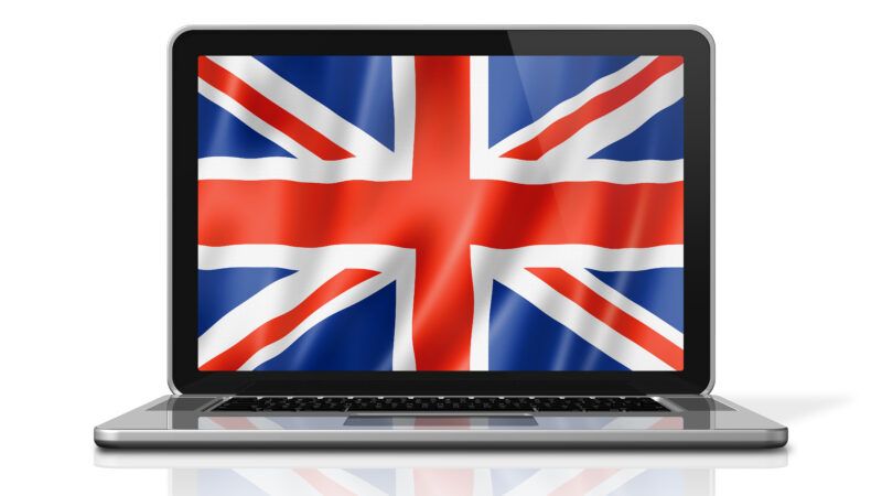 A laptop screen showing the flag of the United Kingdom |  daboost/Newscom