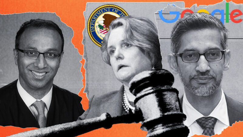 Illustration of Judge Amit Mehta, a gavel, Gail Slater, and Sundar Pichai. | Illustration: Eddie Marshall | United States District Court for the District of Columbia | CNP | AdMedia | SIPA | Antoni Byszewski | Fotonews | ZUMAPRESS | Newscom | Midjourney