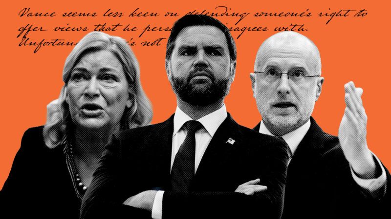 Sen. Cynthia Lummis (R–Wyo.), Vice President J.D. Vance, and Federal Communications Commission Chairman Brendan Carr | Illustration: Eddie Marshall | Al Drago - Pool via CNP |picture alliance | Consolidated News Photos | Tom Williams | CQ Roll Call | Michael Brochstein | Sipa USA | Newscom