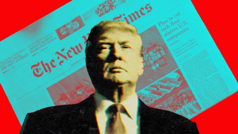 President Donald Trump and the cover page of the New York Times. | Illustration: Eddie Marshall | cottonbro studio | Pexels | Midjourney