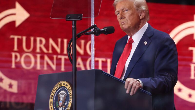 President Donald Trump speaking at Charlie Kirk's memorial service in Glendale, Arizona. | Gage Skidmore/ZUMAPRESS/Newscom