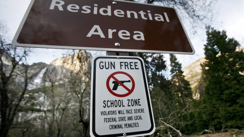 A gun-free school zone sign in Yosemite Valley, California | Eric Paul Zamora/MCT/Newscom
