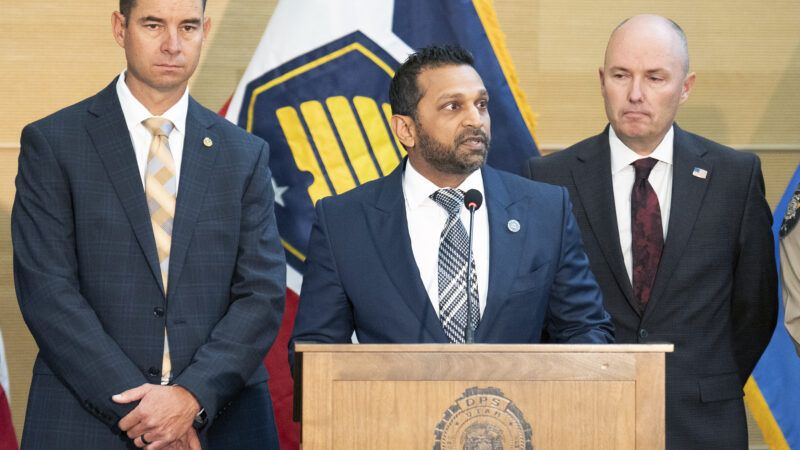 FBI Director Kash Patel (C) stands with Utah Governor Spenser Cox (R) and Beau Mason, Commissioner of the Utah Department of Public Safety, as he speaks at a press conference about the killing of conservative activist Charlie Kirk on the campus of Utah Valley University in Orem, Utah on Friday, September 12, 2025. | BOB STRONG/UPI/Newscom