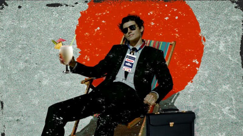 Illustration of a federal employee sipping a piña colada on the beach | Illustration: Eddie Marshall | Ultrashock | Dreamstime.com | Midjourney