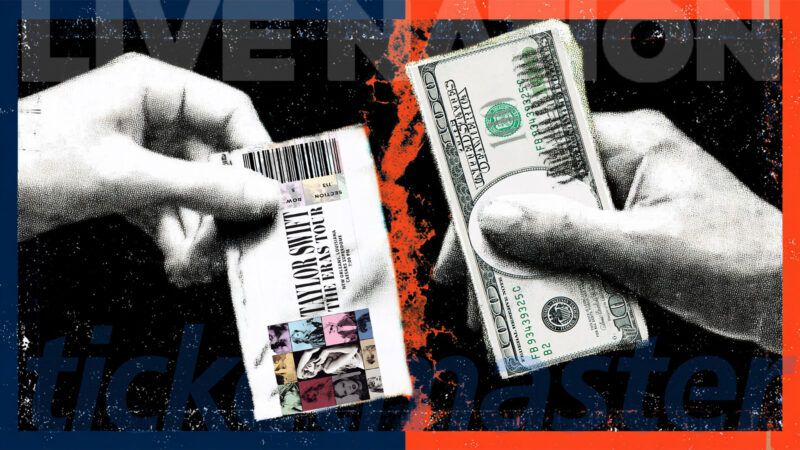 Illustration of two hands exchanging a ticket to Taylor Swift's Eras Tour for a wad of cash | Illustration: Eddie Marshall | Midjourney