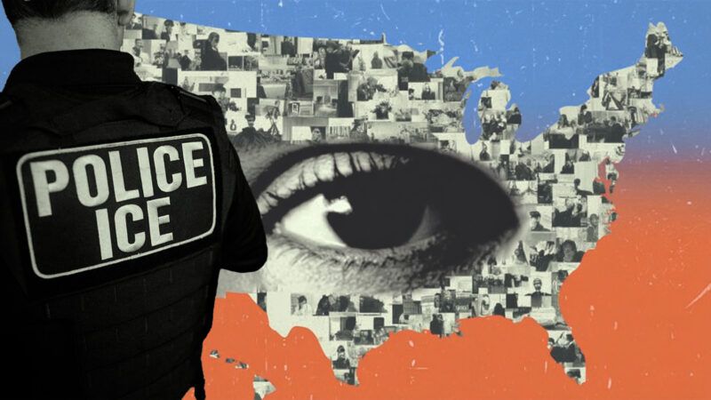 ICE agent with a map and digital eye on the U.S. | Illustration: Eddie Marshall | Defense Visual Information Distribution Service | Midjourney