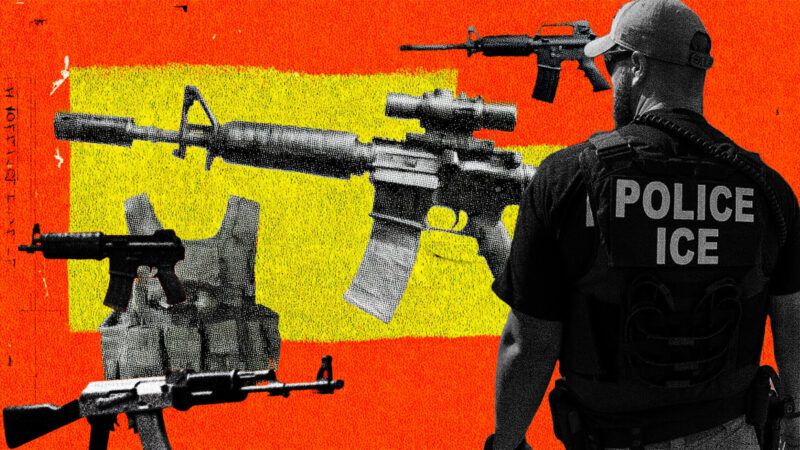 ICE agents with weapons in the background | Illustration: Eddie Marshall | Picryl | Midjourney