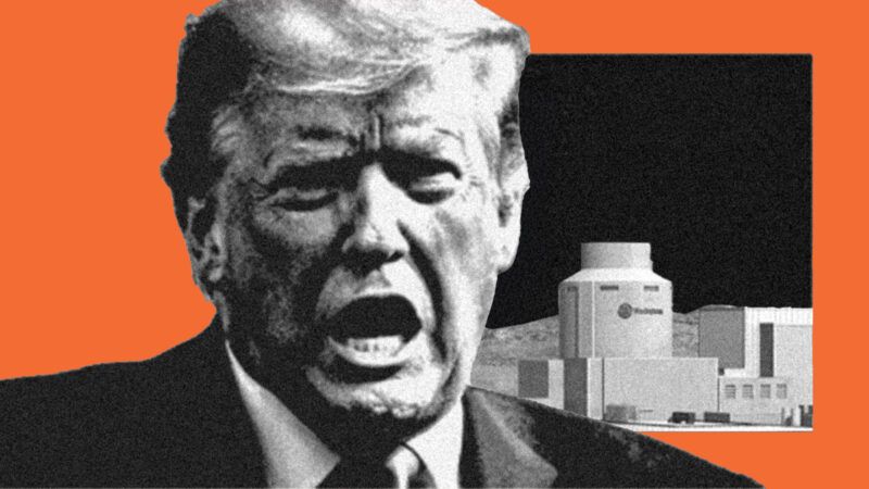 An orange background and black and white photos of Trump and a nuclear reactor An orange background and black and white photos of Trump and a nuclear reactor | Illustration: Eddie Marshall | Wikimedia Commons | Midjourney