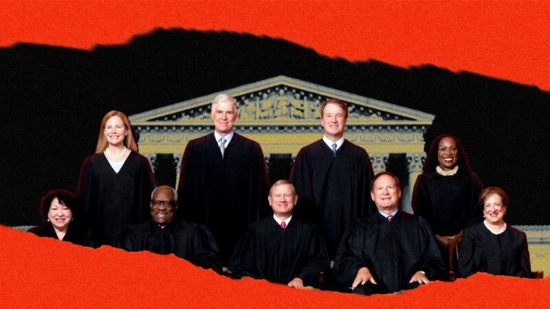 Supreme Court, with the justices in front | Illustration: Eddie Marshall | Collection of the Supreme Court of the United States | Midjourney