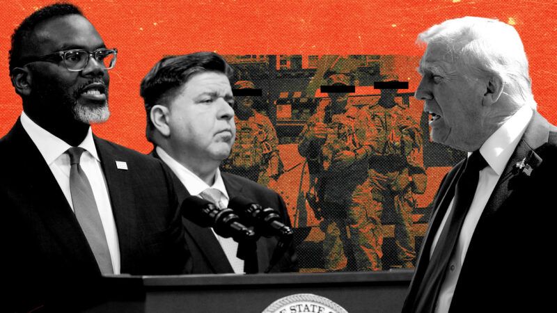 Chicago Mayor Brandon Johnson, Illinois Governor J.B. Pritzker, and President Donald Trump | Illustration: Eddie Marshall | Defense Visual Information Distribution Service  | Get Archive | Alexandra Buxbaum | Sipa USA | CNP | AdMedia | SIPA | Newscom
