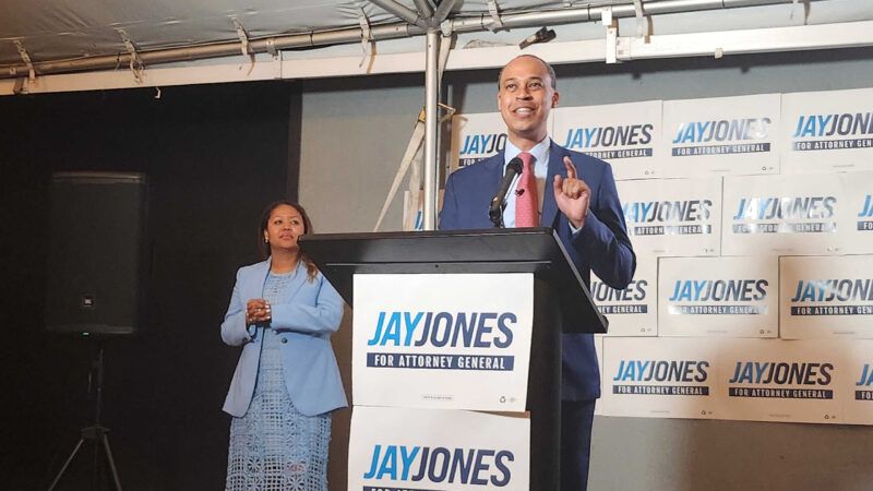 Jay Jones, the Democratic candidate for Virginia attorney general, addresses his supporters | Trevor Metcalfe/TNS/Newscom