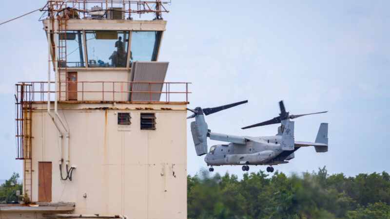 A Bell-Boeing V-22 Osprey takes off from Roosevelt Roads Naval Station in Ceiba, Puerto Rico. 13 September 2025. | Kendall Torres Cortés/dpa/picture-alliance/Newscom