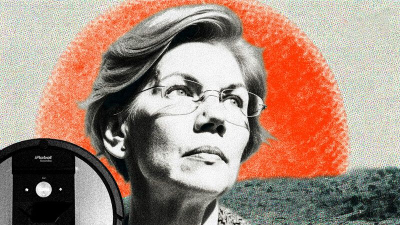 Sen. Elizabeth Warren (D–Mass.) and a Roomba robot vacuum by iRobot. Sen. Elizabeth Warren (D–Mass.) and a Roomba robot vacuum by iRobot. | Illustration: Eddie Marshall | ctrl.blog | Midjourney