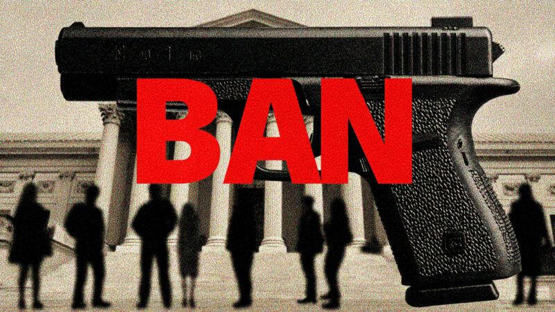 A handgun against a backdrop of the Supreme Court building | Illustration: Eddie Marshall | Midjourney