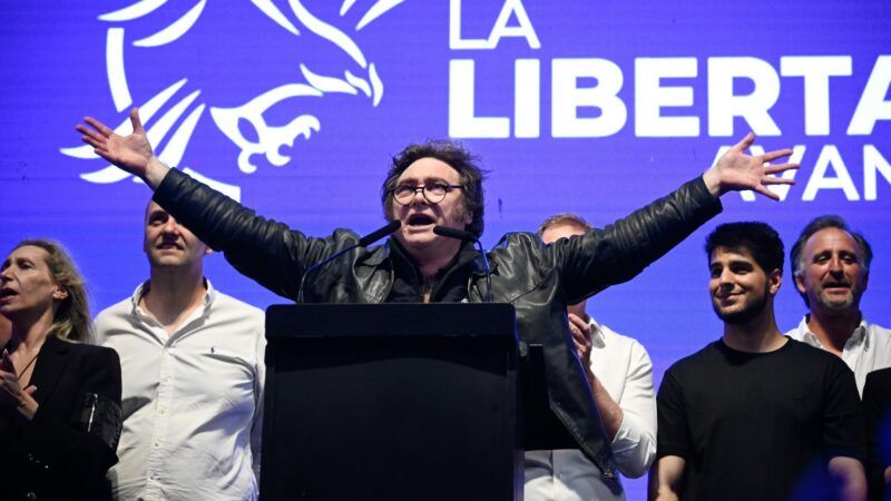 Argentina's President Javier Milei at an election night victory party. Argentina's President Javier Milei at an election night victory party. | Marcelo Manera/Newscom