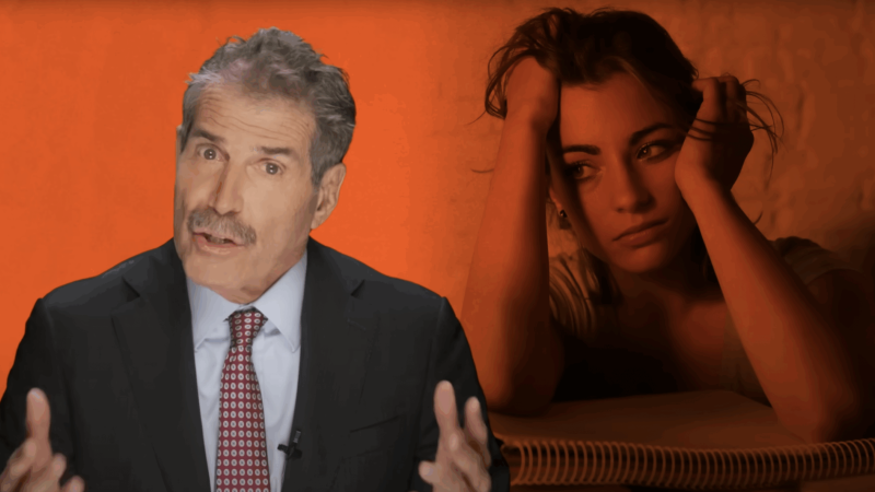 John Stossel is seen in front of a stressed woman | Stossel TV
