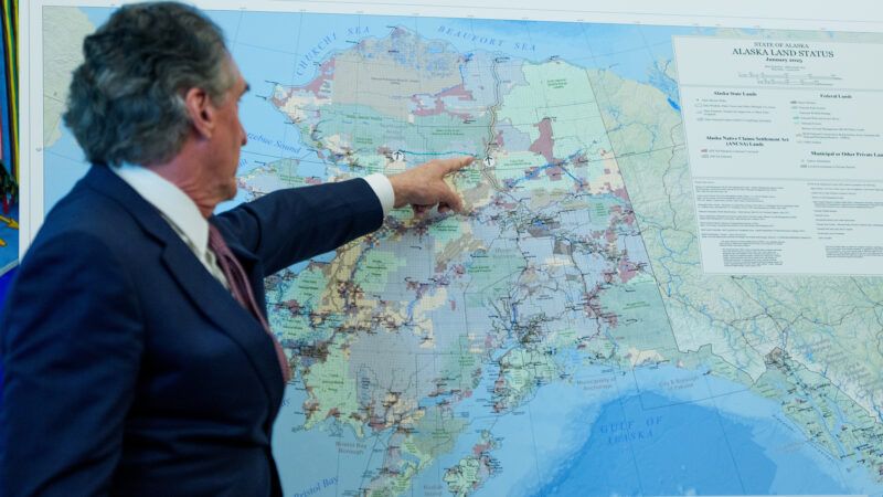 Doug Burgum points to Alaska on a map | Aaron Schwartz/UPI/Newscom