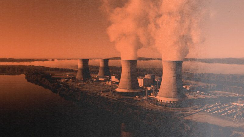 An orange-tinted aerial view of the Three Mile Island nuclear plant | Illustration: Eddie Marshall | Constellation Energy