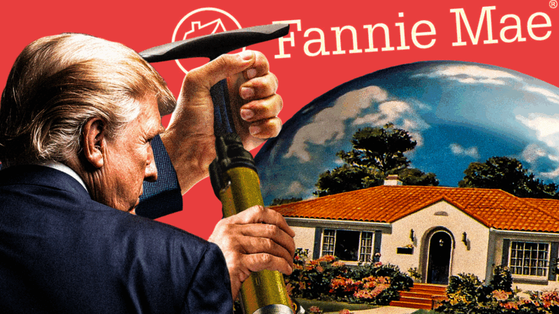 Illustration of President Donald Trump inflating a literal housing bubble | Credit : Adani Samat, Midjourney