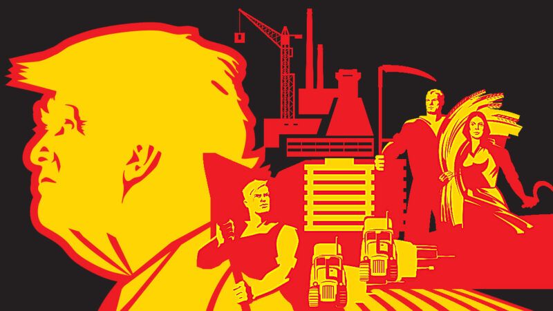 An illustration of Donald Trump in the style of Soviet communist art | Illustration: Joanna Andreasson; Source images: iStock