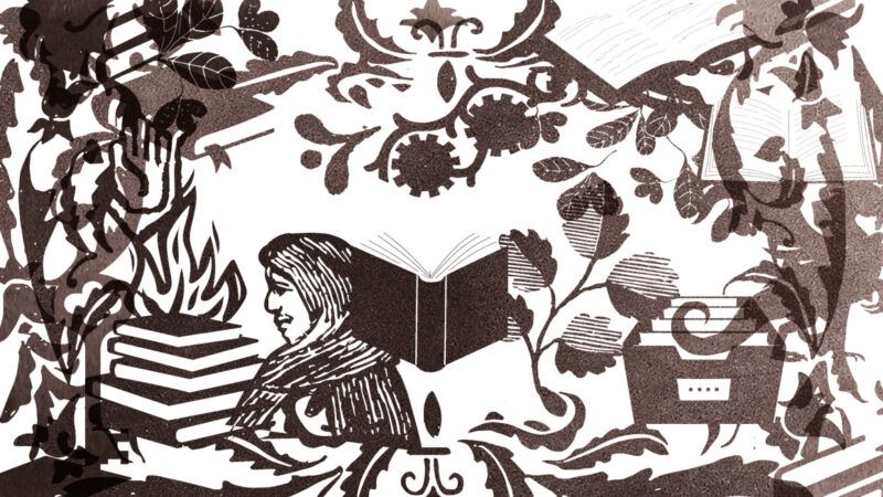 An illustration of books in the style of an old print | Illustration: Joanna Andreasson; Source images: iStock